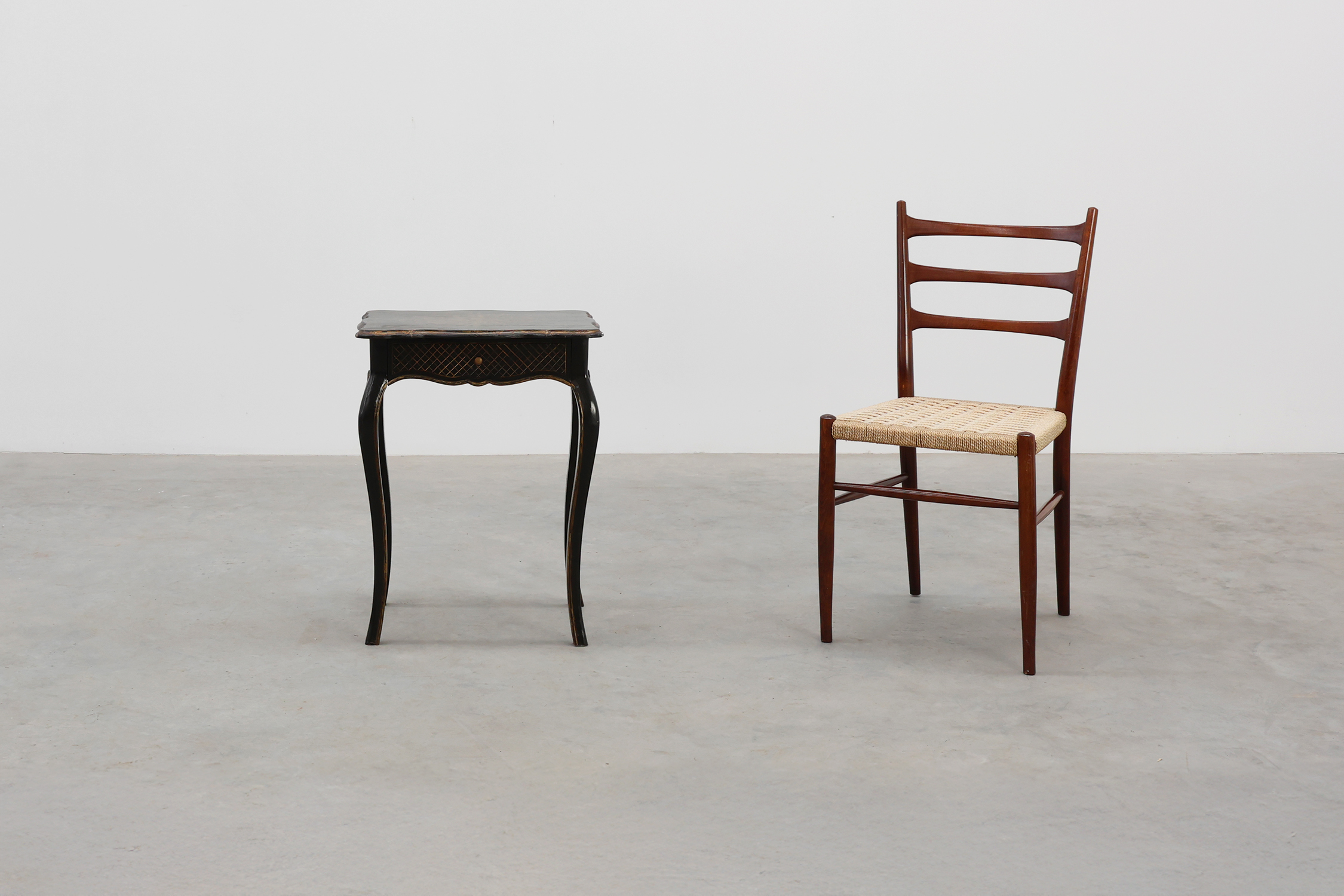 19th Century Black Wooden Side Table with Drawer, Francethumbnail